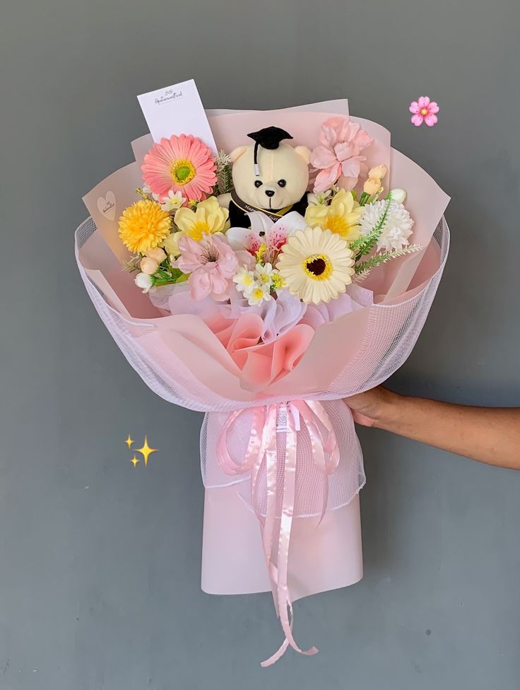Sunny Pastel Teddy Bouquet