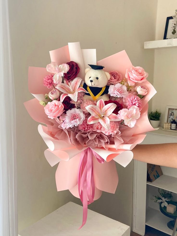 Blushing Teddy Graduation Bouquet